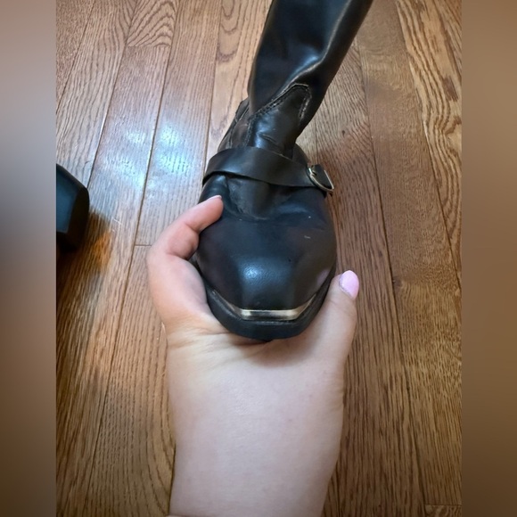 Durango Black Leather Slouch Boots Womens 6.5 M Western Wear Silver Tips buckle - Picture 13 of 16